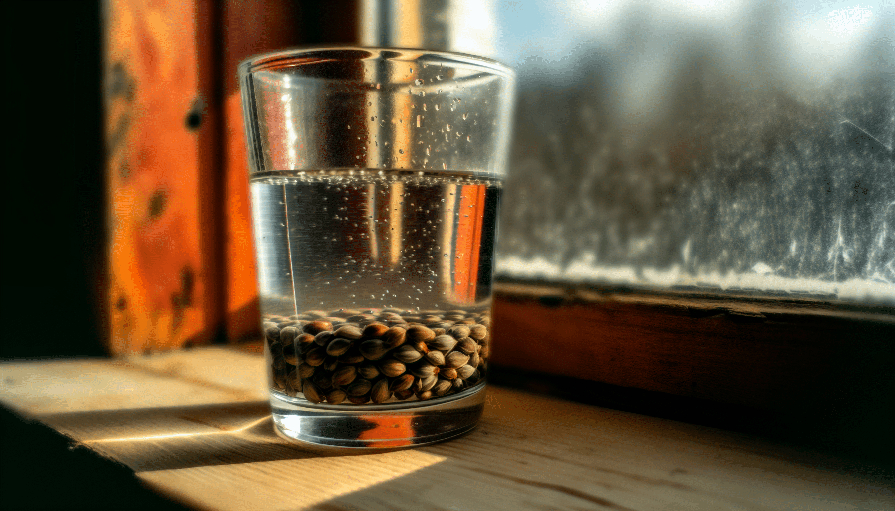 Soaking cannabis seeds in a glass of water