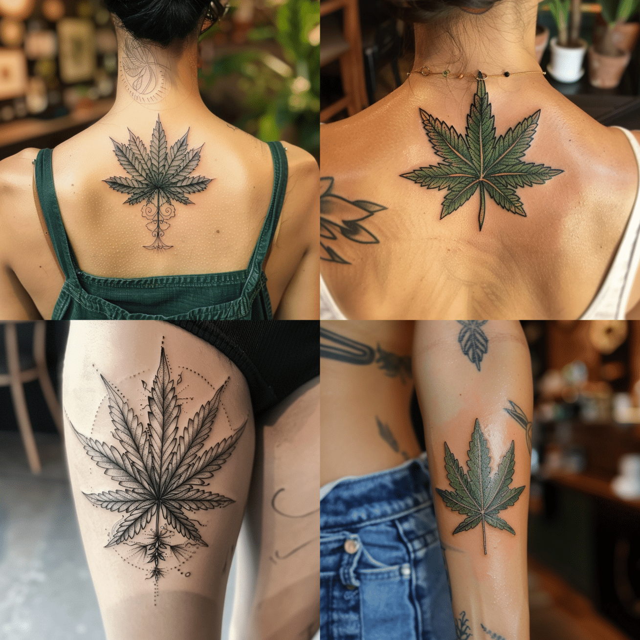 Some cool weed tattoos on the back